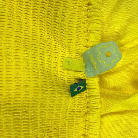 NWOT Farm Rio Linen Blend Yellow Sleeveless Midi Dress Size S